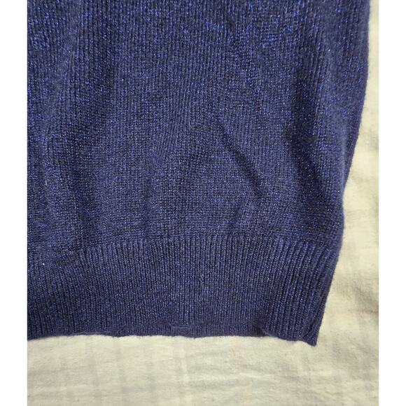 Halogen X Atlantic-Pacific Short Sleeve Sweater Wool Blend Blue Glitter Glam XS - Picture 2 of 8